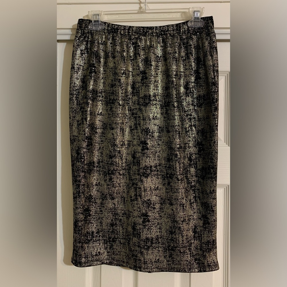 Nabee Gold & Black High Waisted Skirt Metallic Pencil Skirt Sz Large Has Stretch
